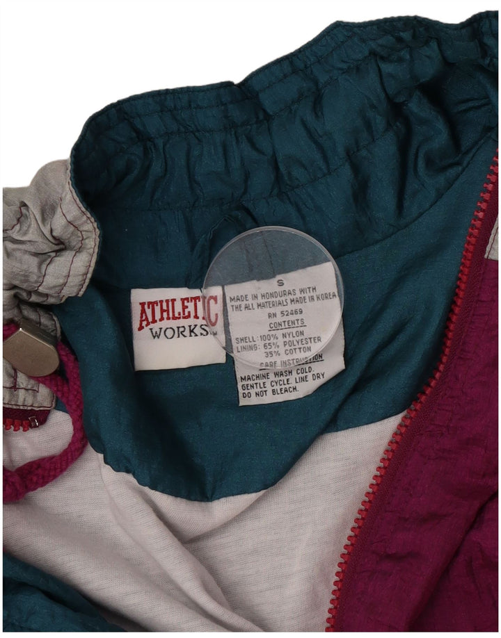 Vintage Womens Oversized Tracksuit Top Jacket Small Pink Colourblock Nylon
