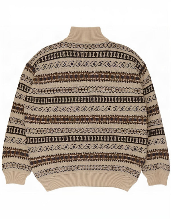 Vintage Mens Zip Neck Jumper Sweater IT 54 XL Beige Geometric Acrylic