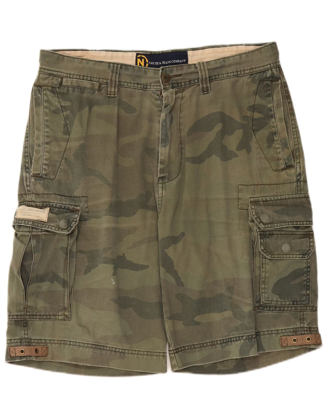 NAUTICA Mens Cargo Shorts W33 Medium Green Camouflage Cotton
