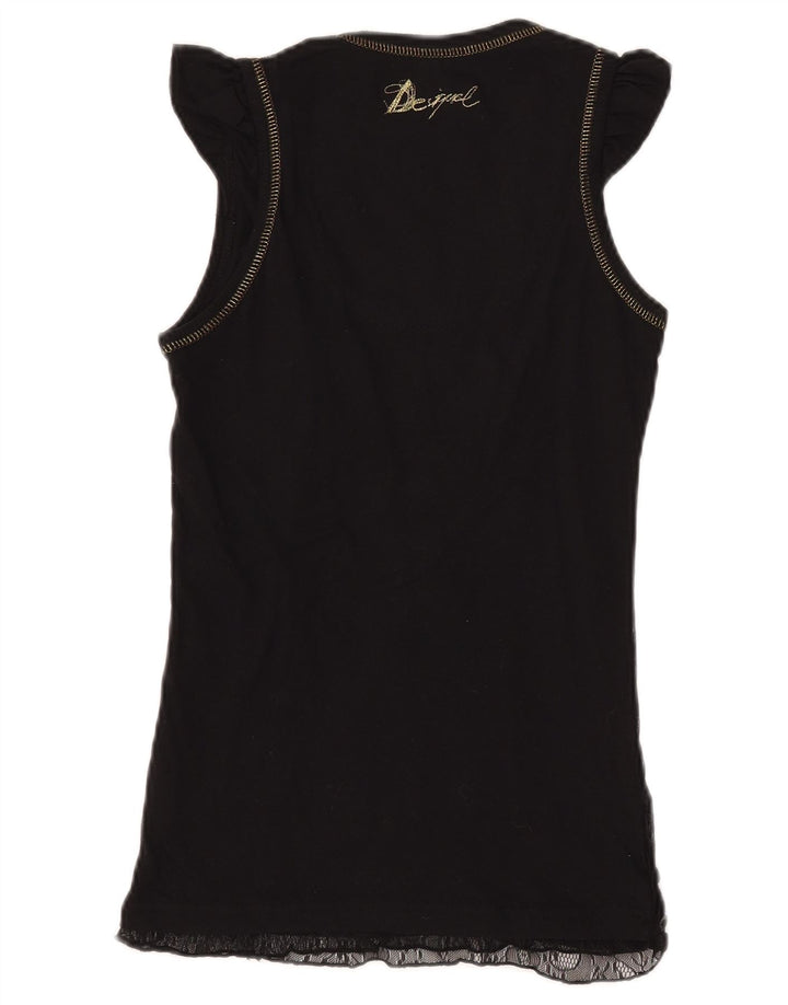 DESIGUAL Womens Graphic Blouse Top UK 8 Small Black Geometric Polyamide