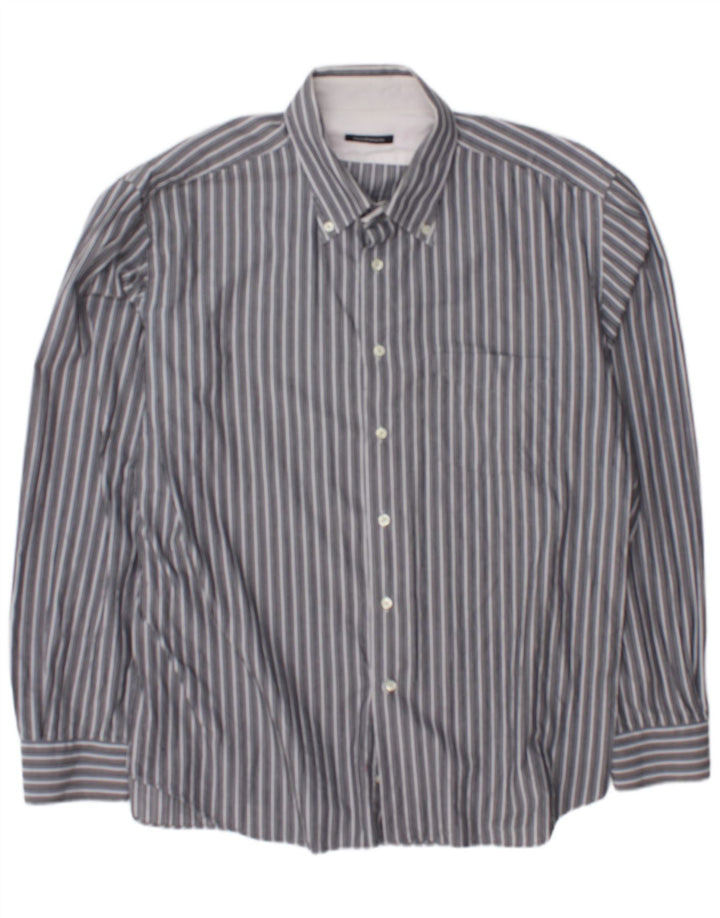 Roccobarocco Mens Shirt Size 45 18 2XL Grey Striped