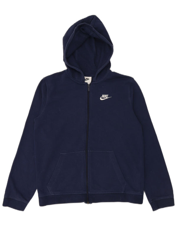NIKE Girls Zip Hoodie Sweater 15-16 Years XL Navy Blue Cotton