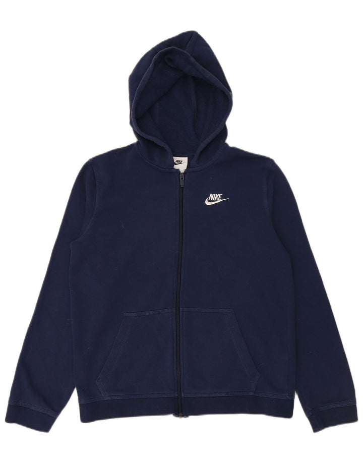 NIKE Girls Zip Hoodie Sweater 15-16 Years XL Navy Blue Cotton