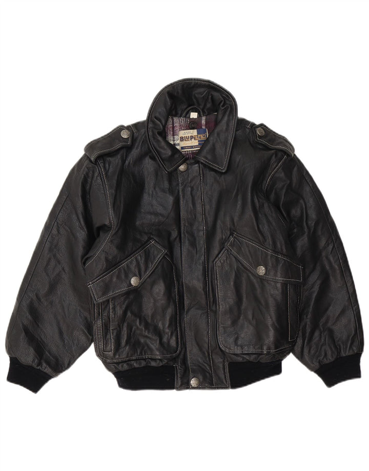 VINTAGE Boys Leather Jacket 11-12 Years Black