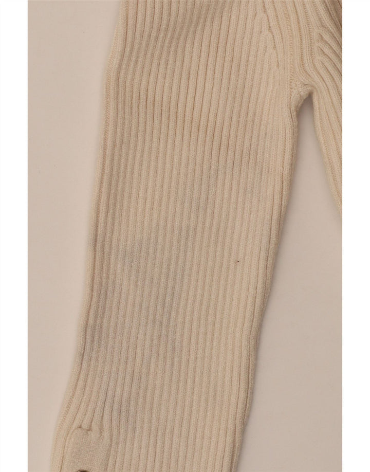 ZARA Womens Crop Polo Neck Jumper Sweater UK 12 Medium Beige Viscose