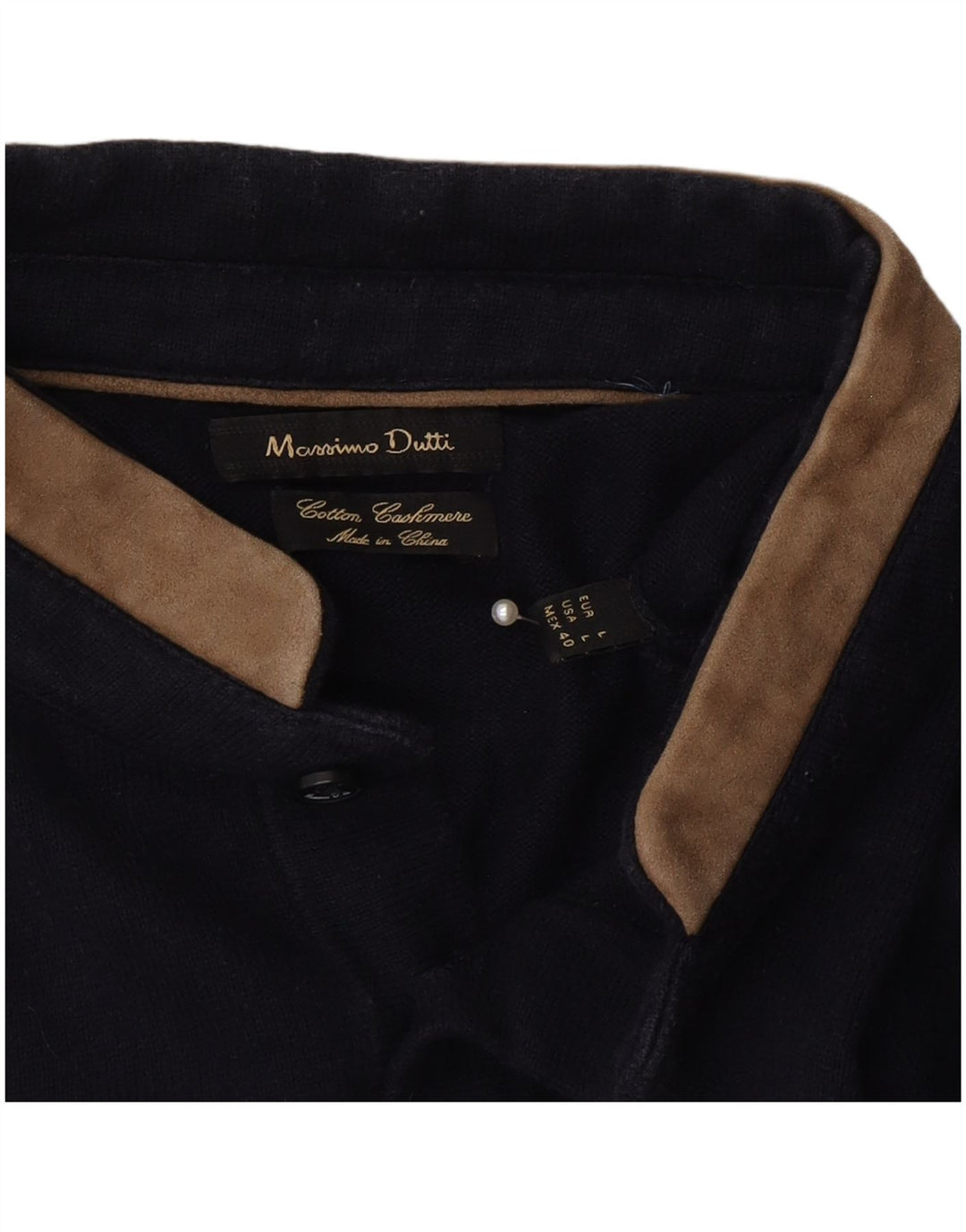 Massimo Dutti Mens Button Neck Jumper Sweater Large Navy Blue Cotton