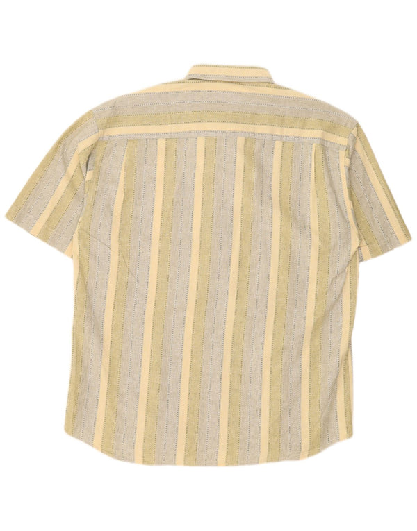 Rover&Lakes Mens Short Sleeve Shirt Size 41/42 Large Yellow Striped Cotton