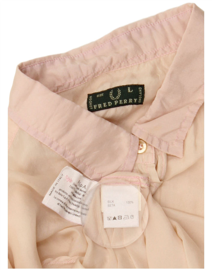 FRED PERRY Womens Shirt Blouse UK 14 Large Beige Silk