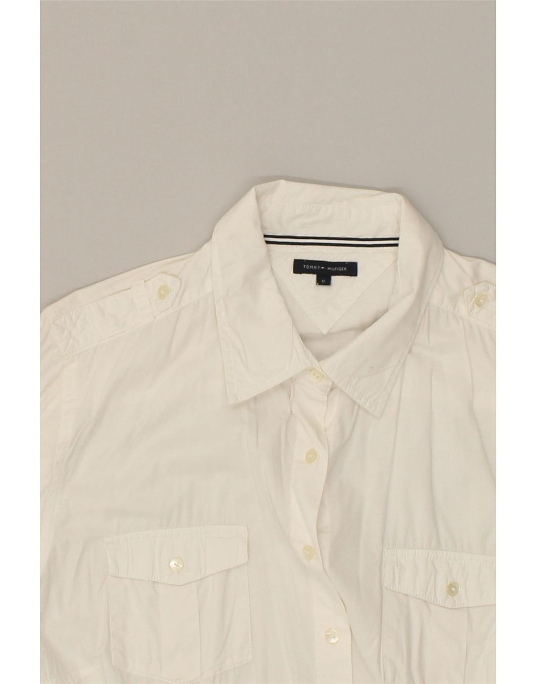 TOMMY HILFIGER Womens Shirt US 12 Large White Cotton | Vintage Tommy Hilfiger | Thrift | Second-Hand Tommy Hilfiger | Used Clothing | Messina Hembry 