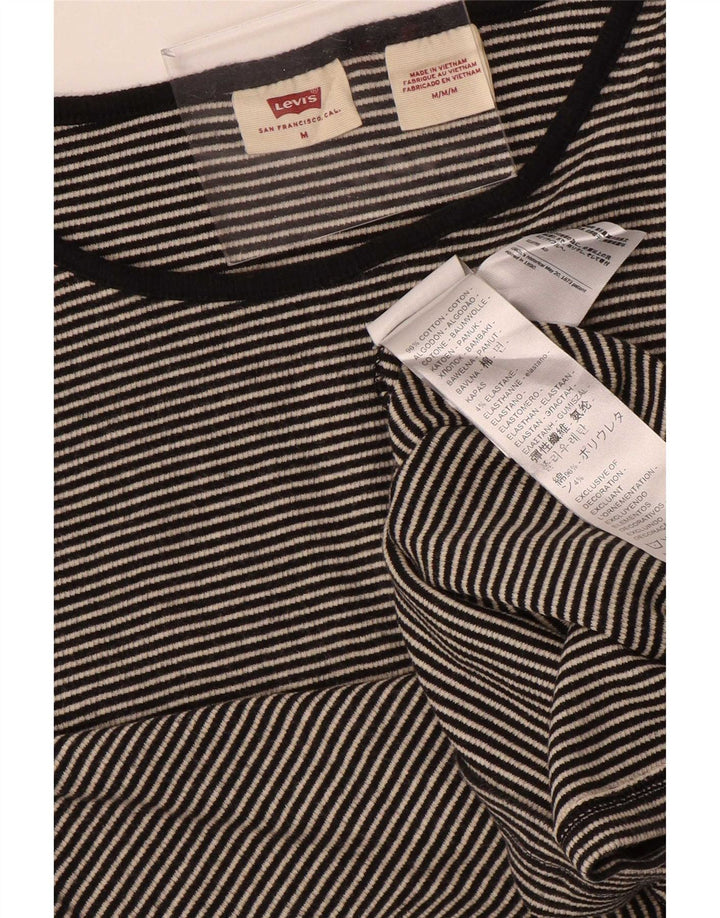 Levi's Womens Top Long Sleeve UK 12 Medium Grey Pinstripe Cotton