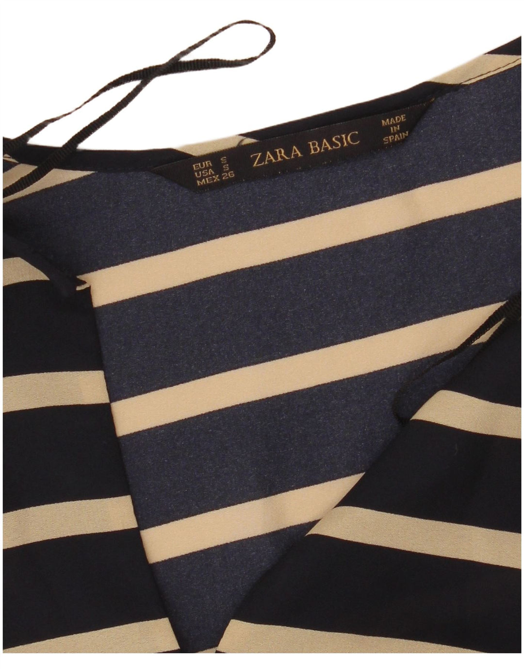 Zara Womens Long Sleeve Blouse Top UK 10 Small Navy Blue Striped