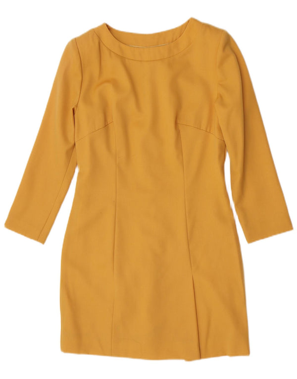 Vintage Womens 3/4 Sleeve Sheath Dress UK 12 Medium Yellow
