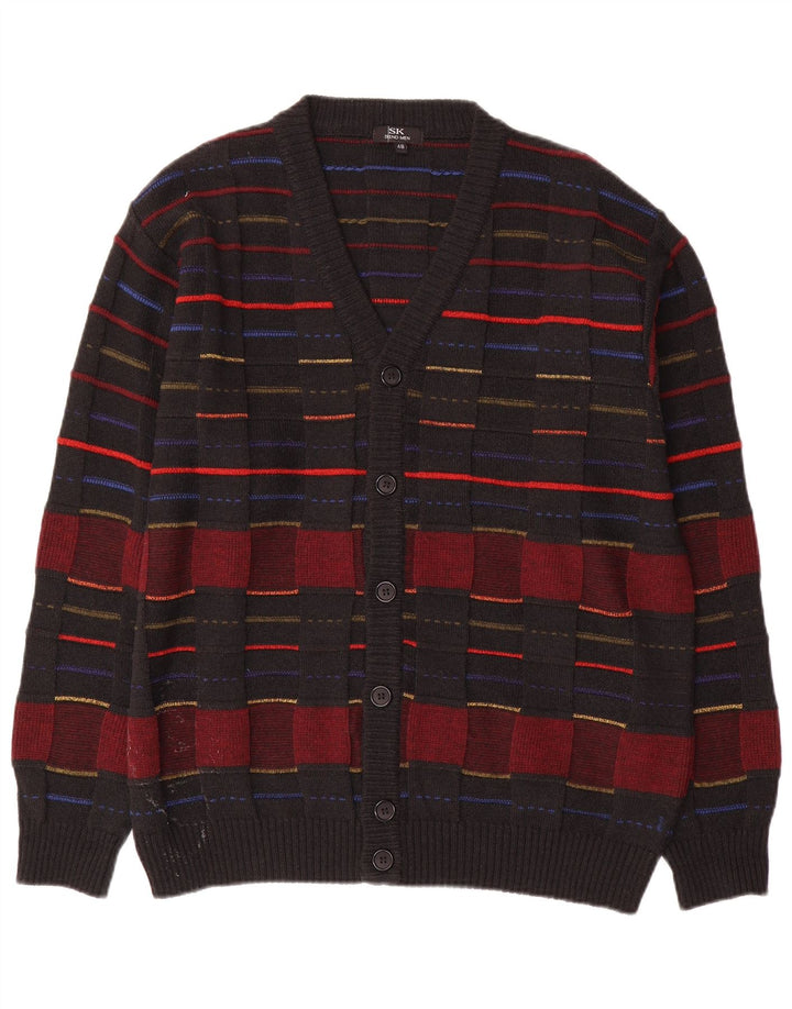 Vintage Mens Cardigan Sweater IT 48 Medium Black Check Wool