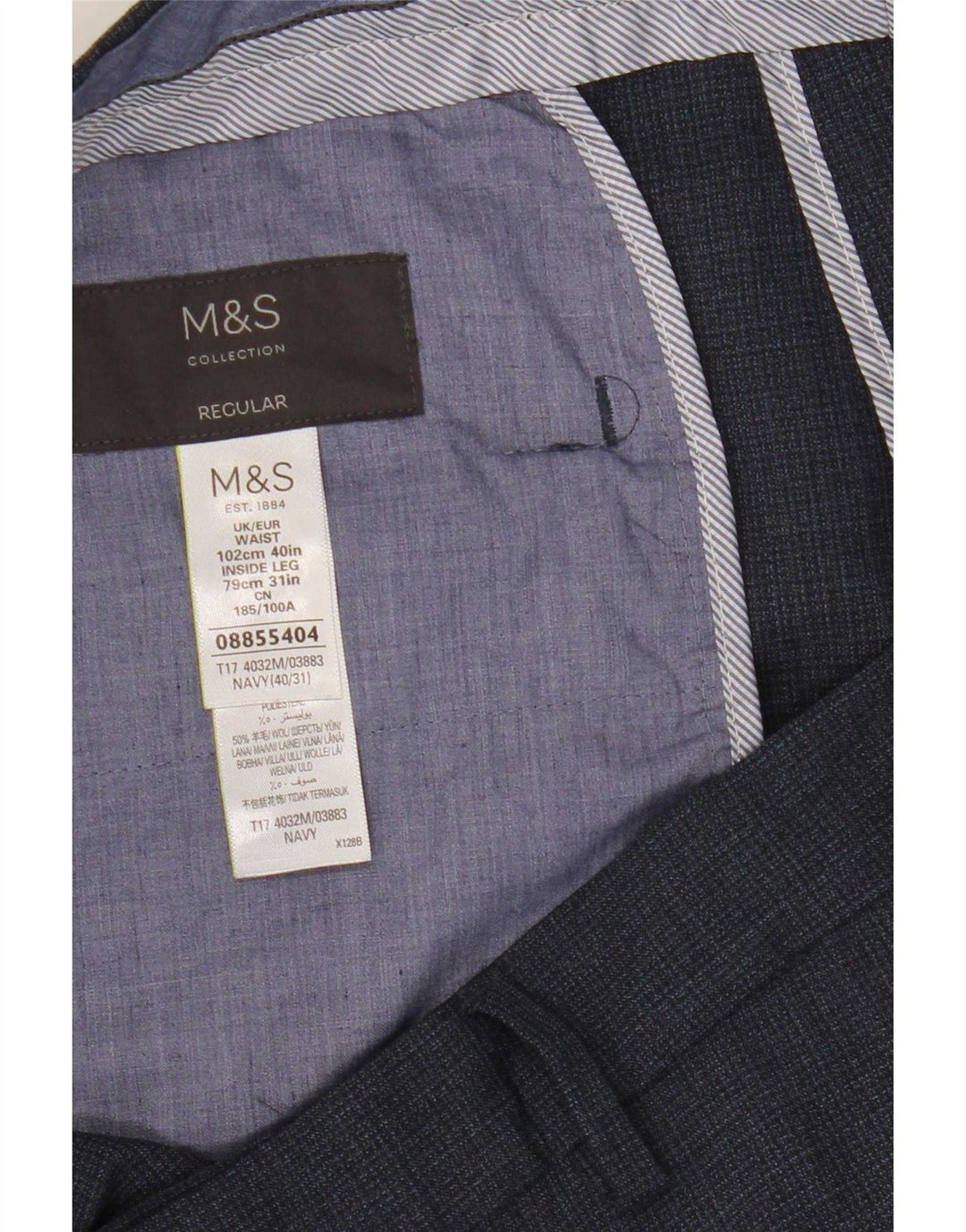 Marks & Spencer Mens Straight Regular Suit Trousers W40 L31 Navy Blue