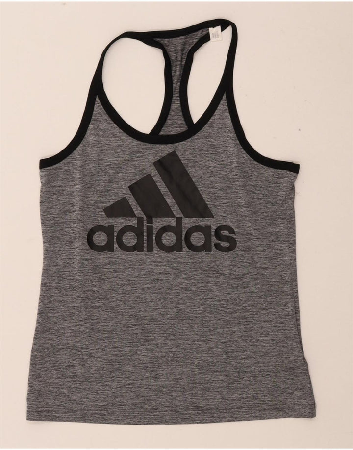 ADIDAS Womens Climalite Graphic Vest Top UK 8/10 Small Grey Polyester Vintage Adidas and Second-Hand Adidas from Messina Hembry 