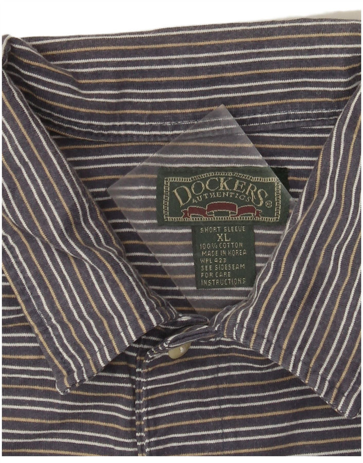 Dockers Mens Polo Shirt XL Grey Striped Cotton