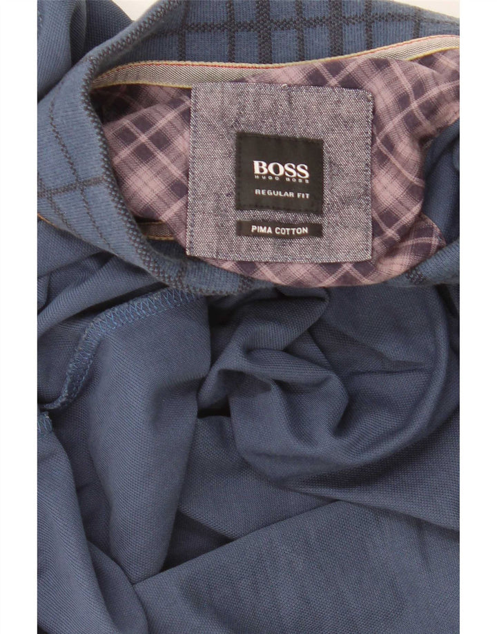 Hugo Boss Mens Regular Fit Polo Shirt Medium Navy Blue Check Cotton