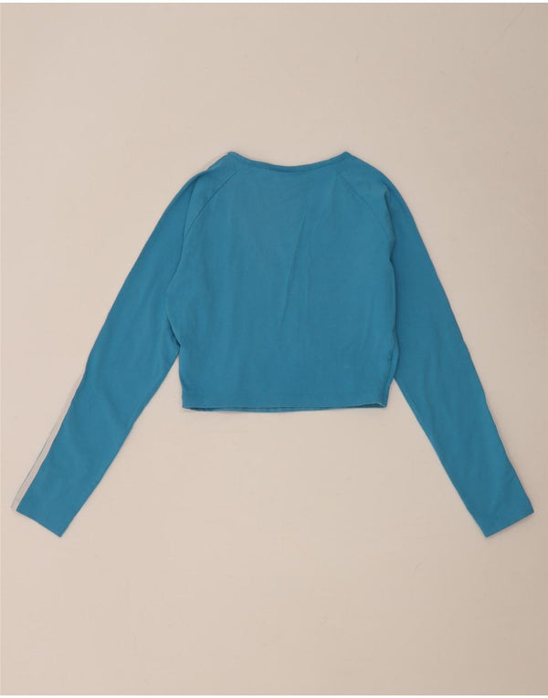 Adidas Womens Crop Top Long Sleeve UK 12 Medium Blue Cotton