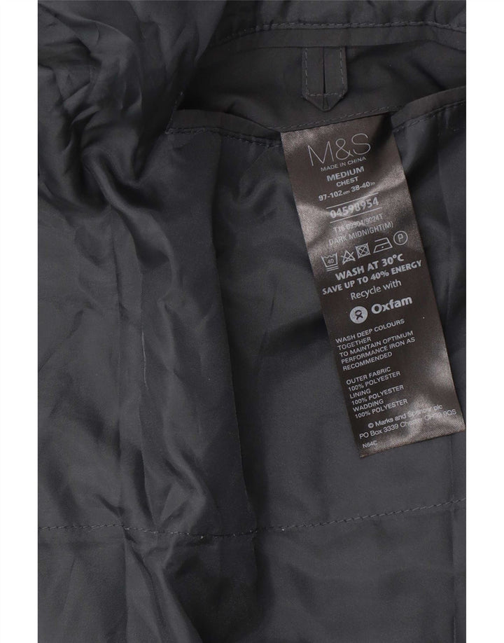 Marks & Spencer Mens Trench Coat UK 38/40 Medium Black Polyester