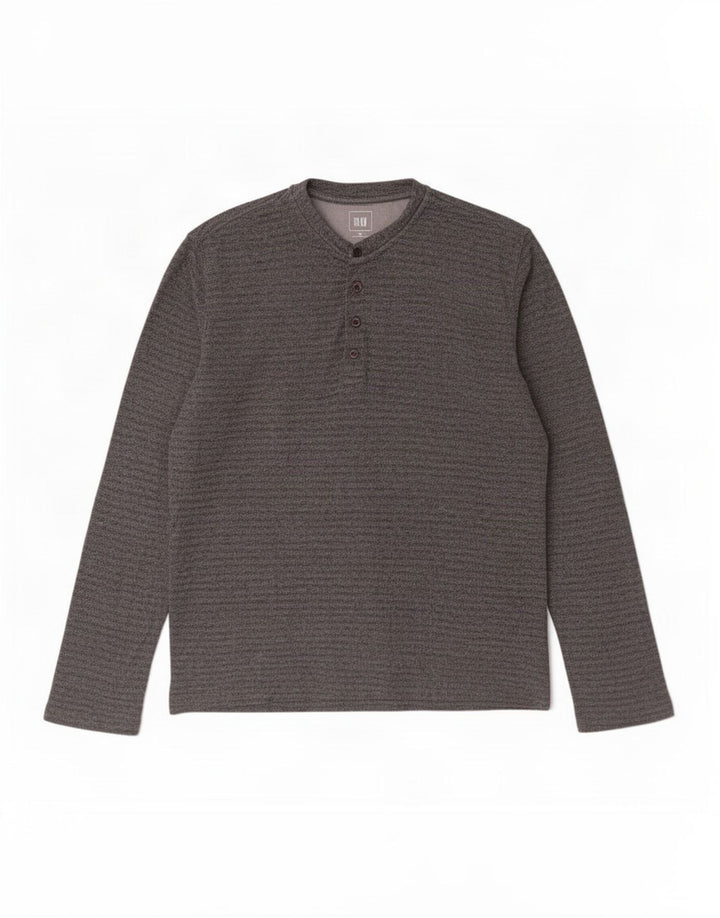 Gap Mens Top Long Sleeve Medium Grey Striped Cotton