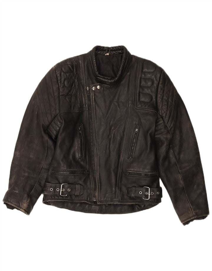 Vintage Mens Leather Biker Jacket UK 36 Small Black Biker