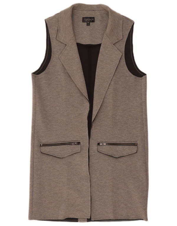 Topshop Womens Longline Gilet UK 8 Small Grey Flecked Polyester