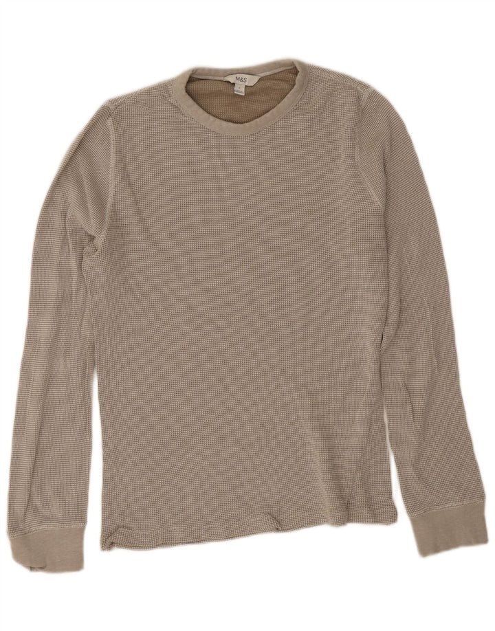 Marks & Spencer Mens Top Long Sleeve Medium Beige Cotton