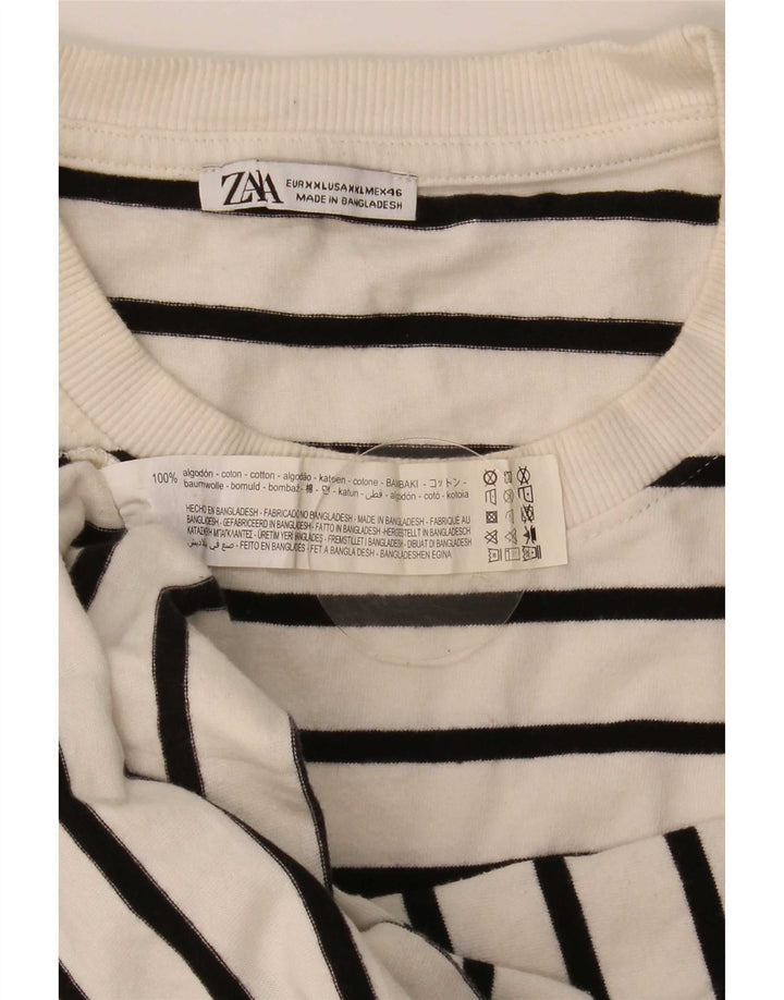 Zara Mens Top Long Sleeve 2XL White Striped Cotton