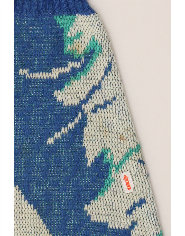 VINTAGE Womens Abstract Pattern V-Neck Jumper Sweater IT 52 2XL Blue