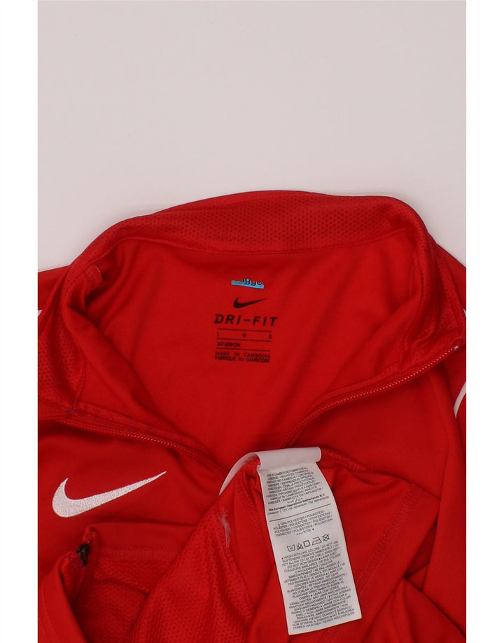 NIKE Boys Dri Fit Tracksuit Top Jacket 12-13 Years Large Red Polyester