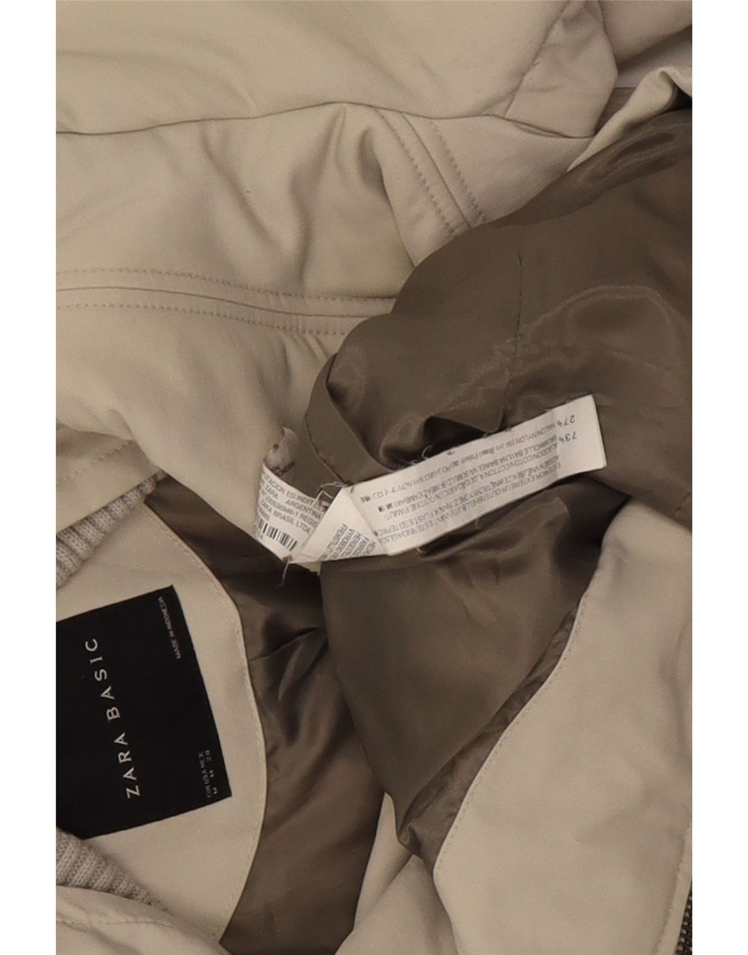 Zara Womens Padded Jacket UK 12 Medium Beige Cotton