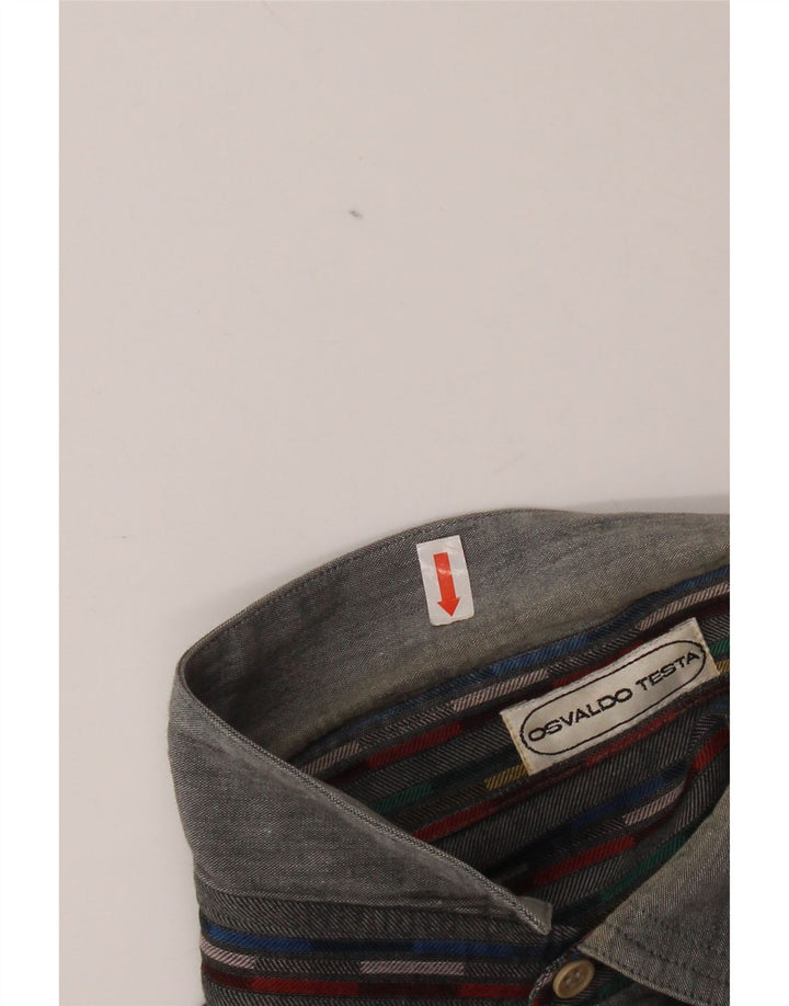 Vintage Mens Shirt Size 41 16 Large Grey Striped Cotton