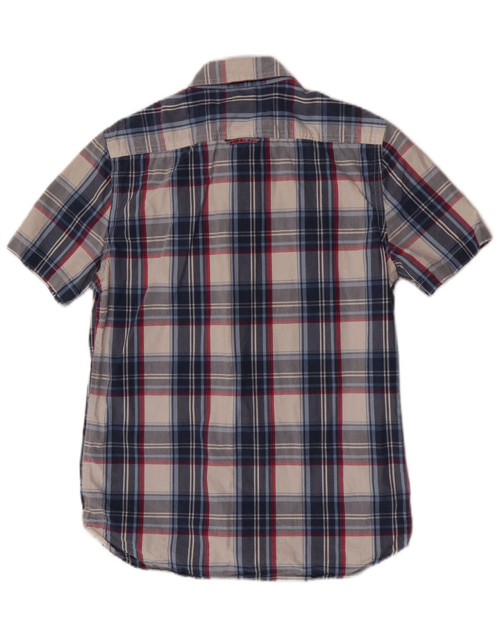 Superdry Mens Short Sleeve Shirt Large Blue Check Cotton