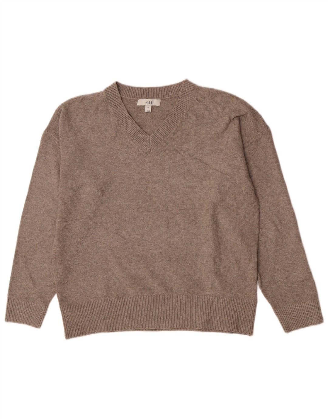 Marks & Spencer Womens V-Neck Jumper Sweater UK 14 Medium Grey Polyester