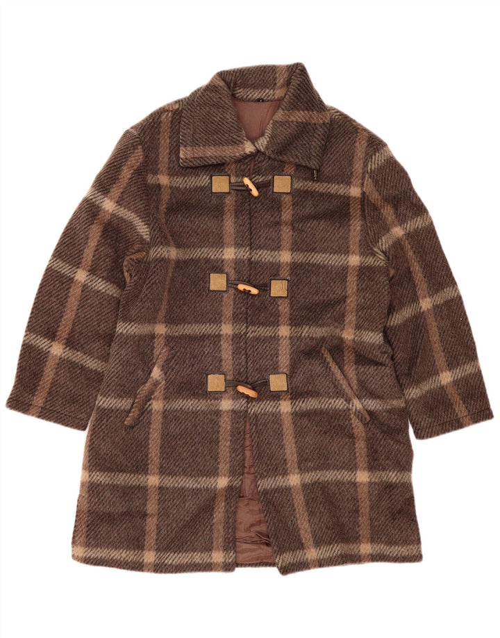 VINTAGE Womens Duffle Coat US 1 XS Brown Check Wool