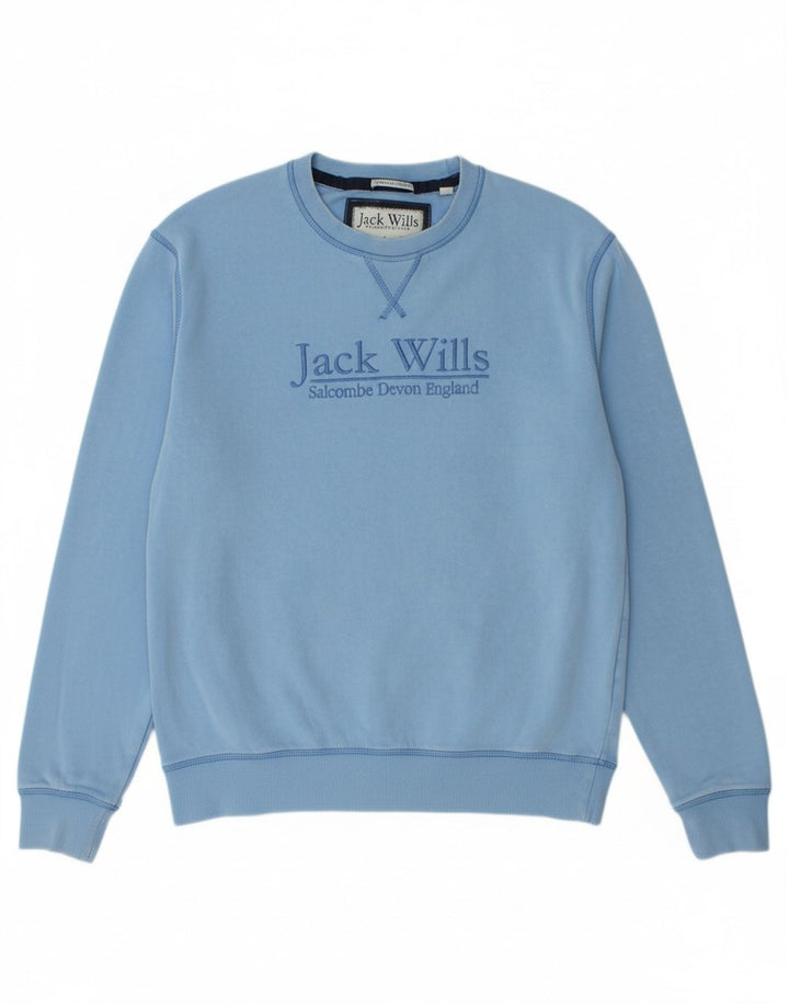 JACK WILLS Mens Graphic Sweatshirt Jumper Medium Blue Cotton