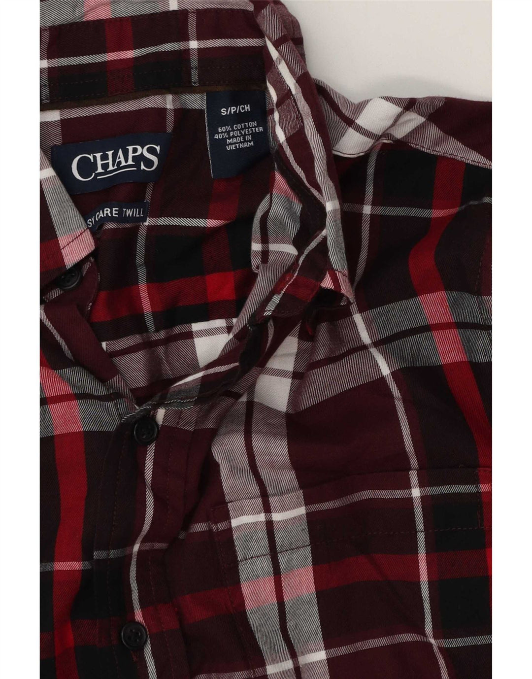 Chaps Mens Flannel Shirt Small Burgundy Plaid Cotton