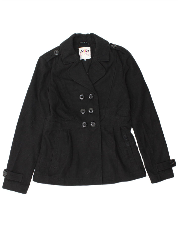 BILLABONG Womens Pea Coat UK 12 Medium Black Polyester