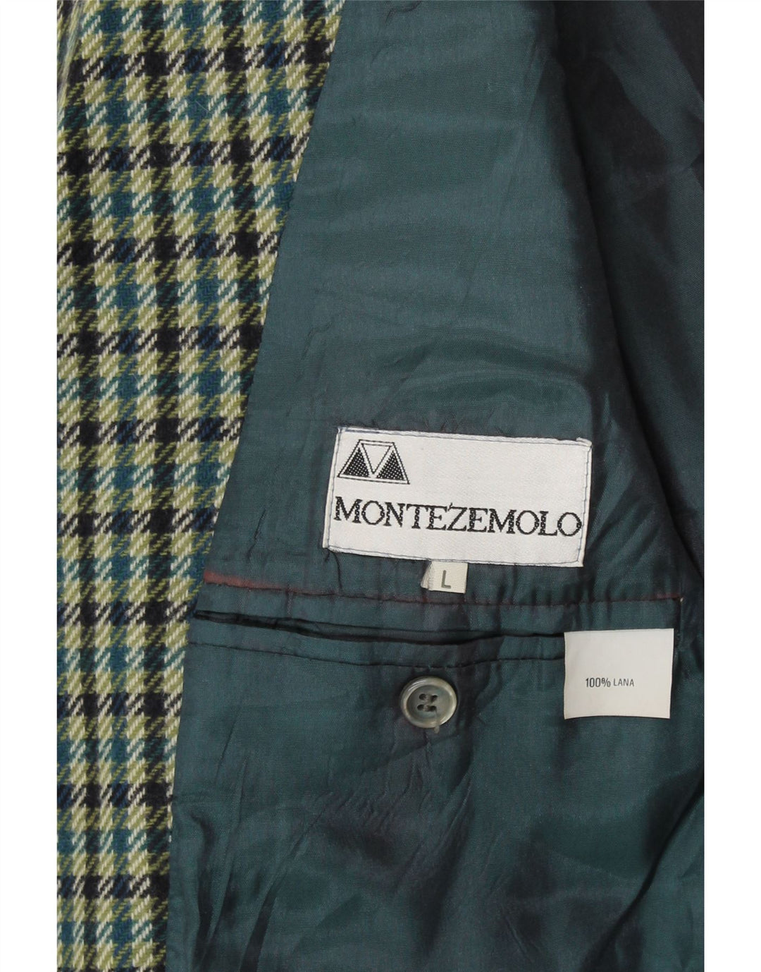 MONTEZEMOLO Mens 2 Button Blazer Jacket UK 40 Large Green Check Wool