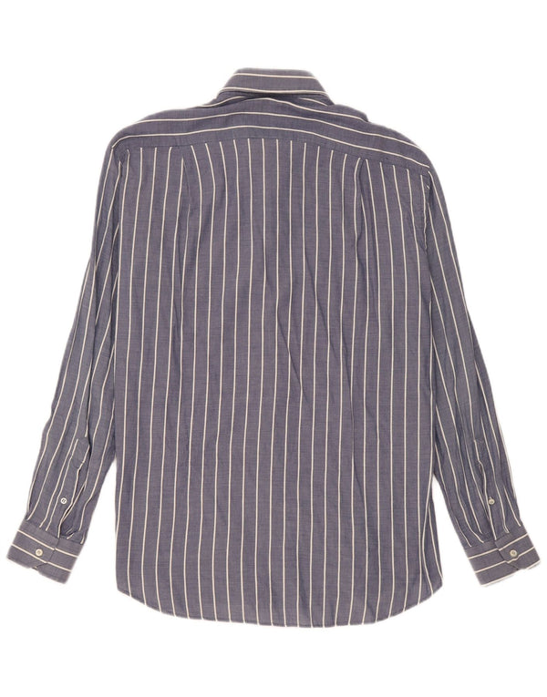 Roccobarocco Mens Shirt Size 40 15 3/4 Medium Navy Blue Pinstripe Cotton