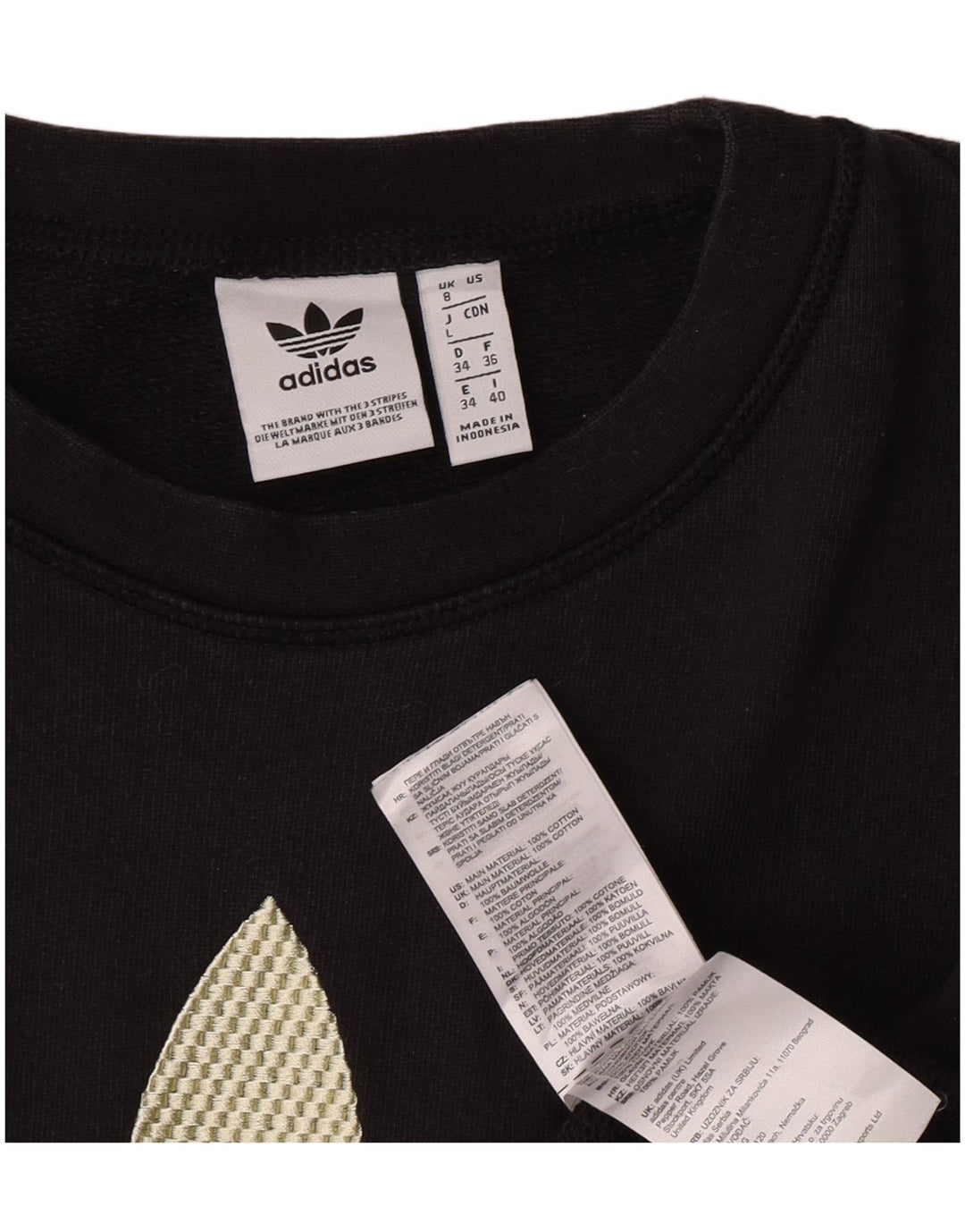 Adidas Womens Oversized Crop Graphic Top Long Sleeve UK 8 Small Black