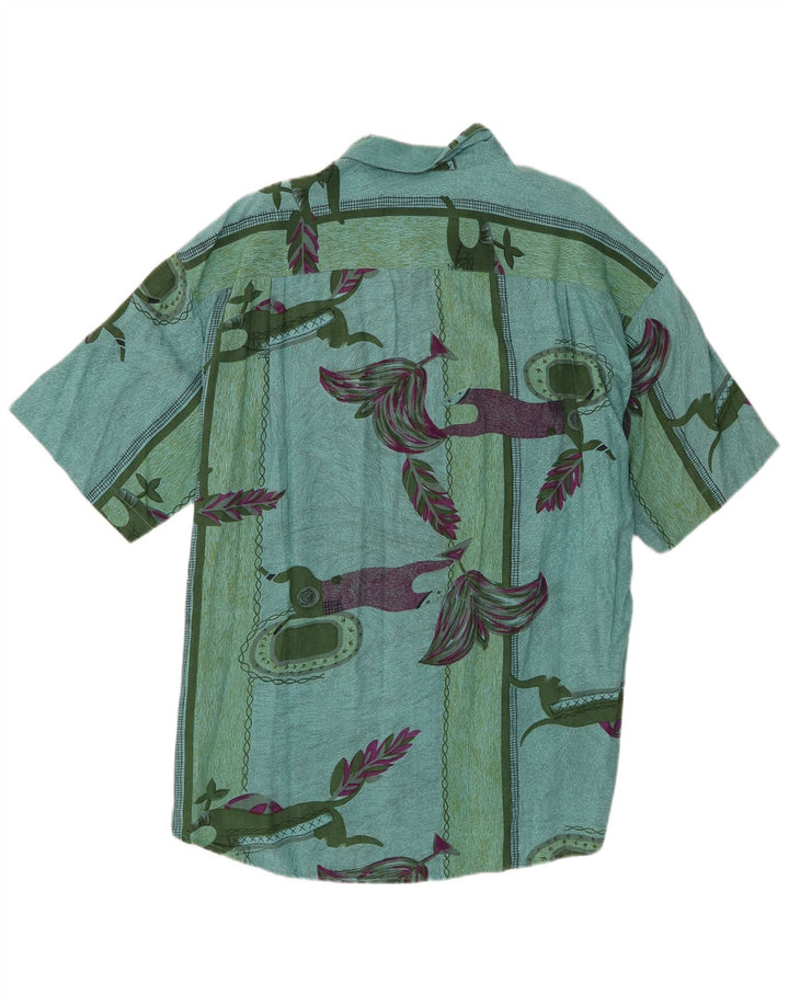 Vintage Mens Abstract Pattern Short Sleeve Shirt XL Green Viscose