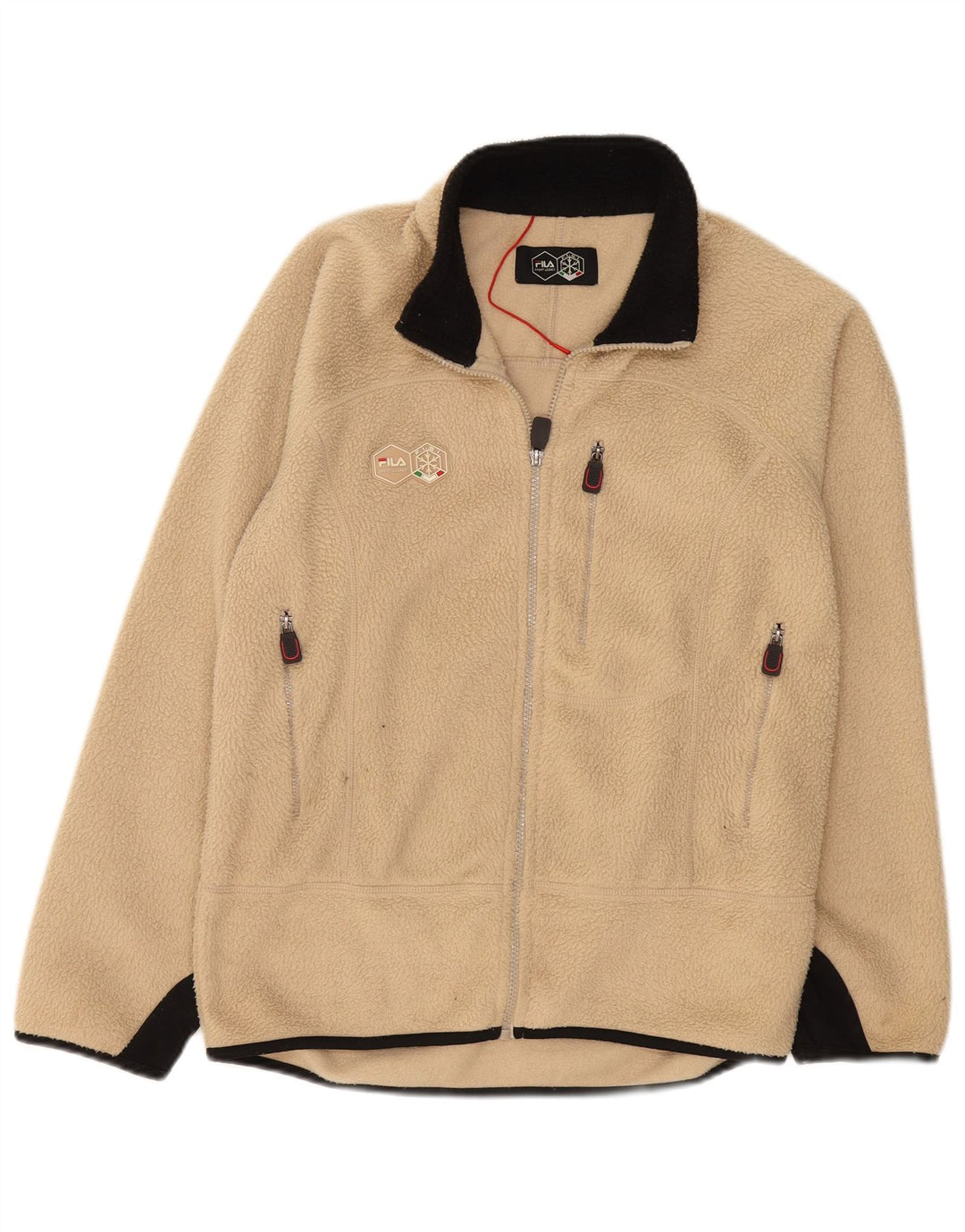 FILA Mens Fleece Jacket UK 36 Small Beige Colourblock Polyester