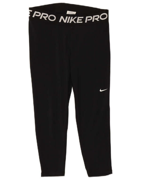 NIKE Womens Dri Fit Graphic Leggings UK 14 Large  Black Polyester