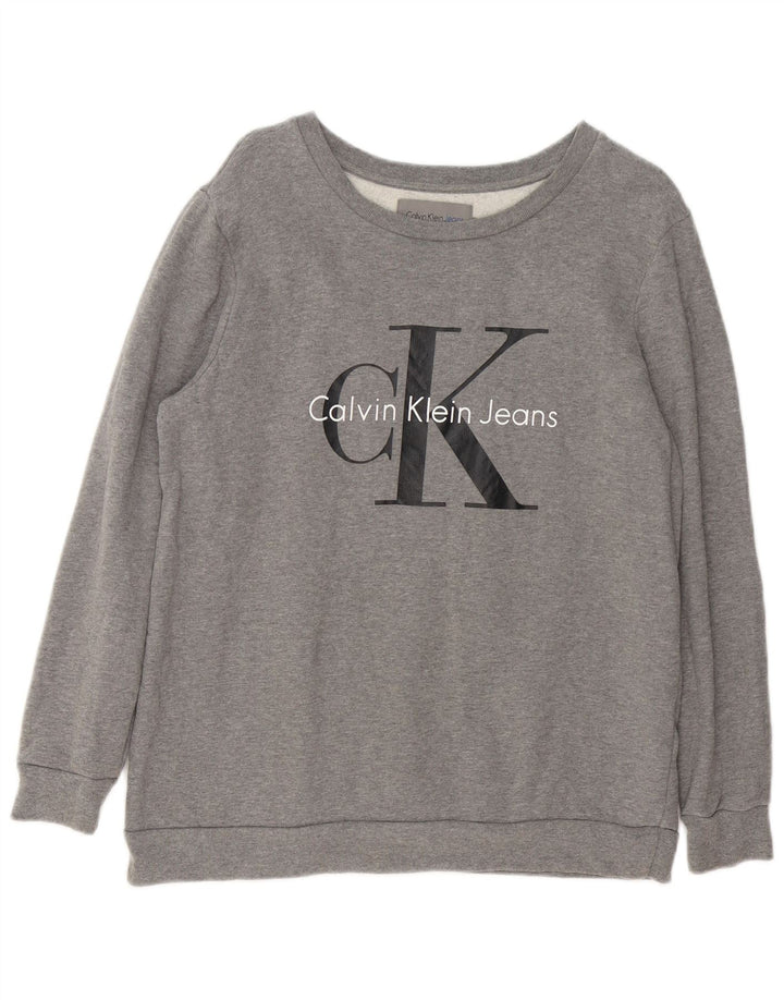 Calvin Klein Jeans Womens Sweatshirt Jumper UK 14 Medium Grey Flecked