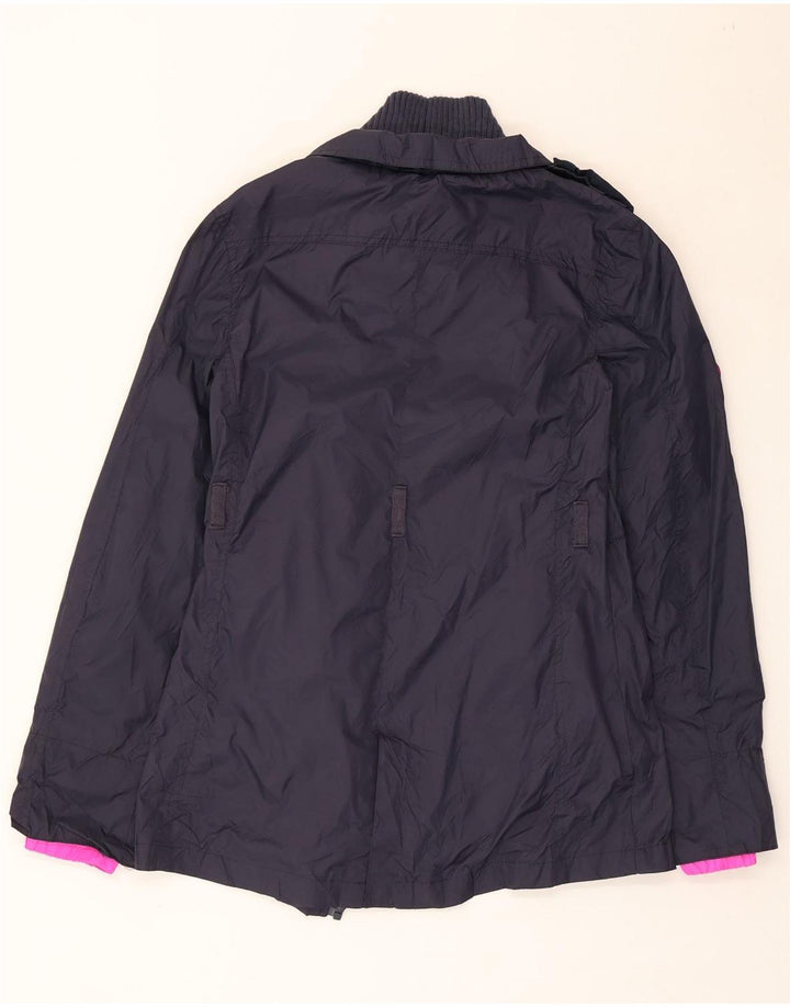 Superdry Womens Double Breasted Rain Jacket UK 12 Medium Navy Blue Nylon