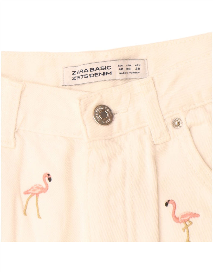 Zara Womens Abstract Pattern Denim Shorts EU 40 Medium W28  Off White