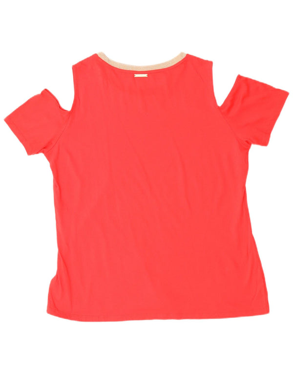 Michael Kors Womens Off Shoulder T-Shirt Top UK 18 XL Red Cotton