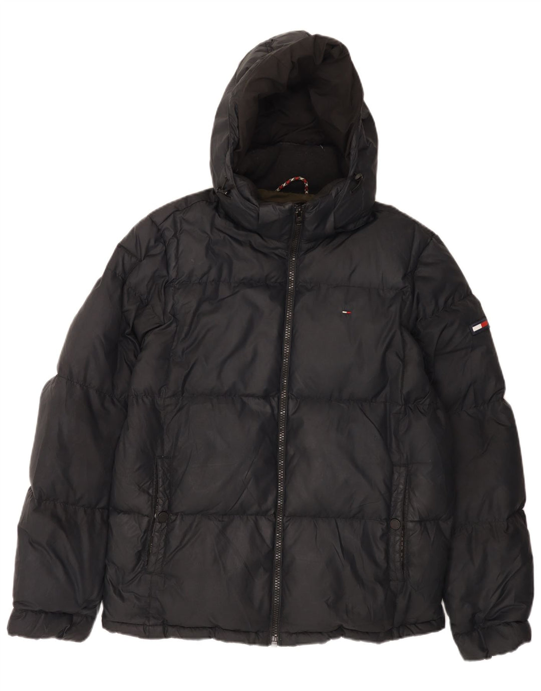 TOMMY HILFIGER Mens Hooded Padded Jacket UK 42 XL Black Polyester