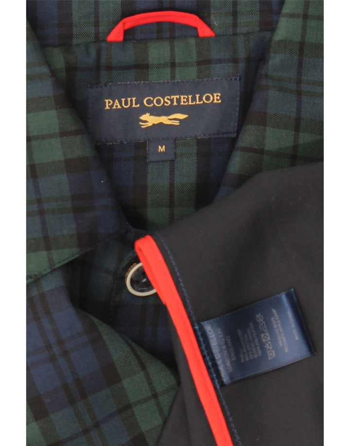 PAUL COSTELLOE Mens Overcoat UK 38 Medium Navy Blue Check Polyester